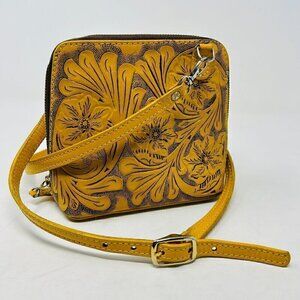 Origenes By David Luna Catalina Yellow Handtooled Leather Crossbody Bag